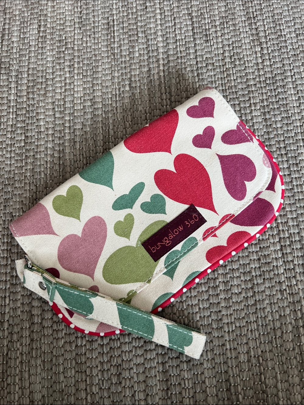 Bungalow 360 Whimsical Hearts and Polka Dots Canvas Wristlet